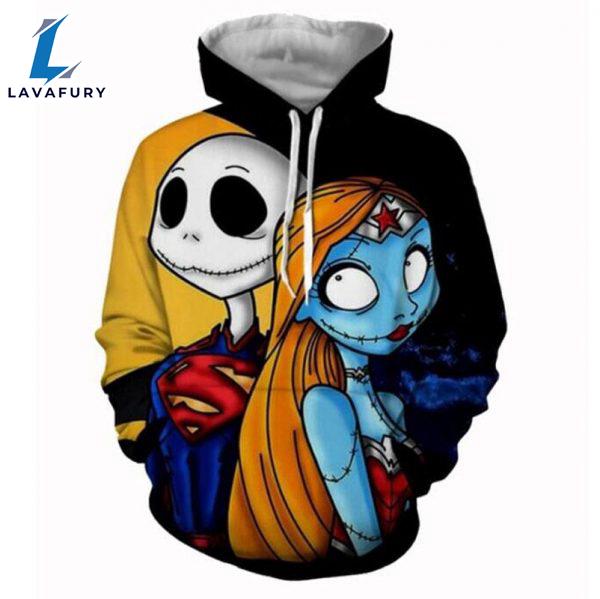 3D Print Hoodies The Nightmare Before Christmas Jack Skellington And Sally Unisex Pullover Hoodies