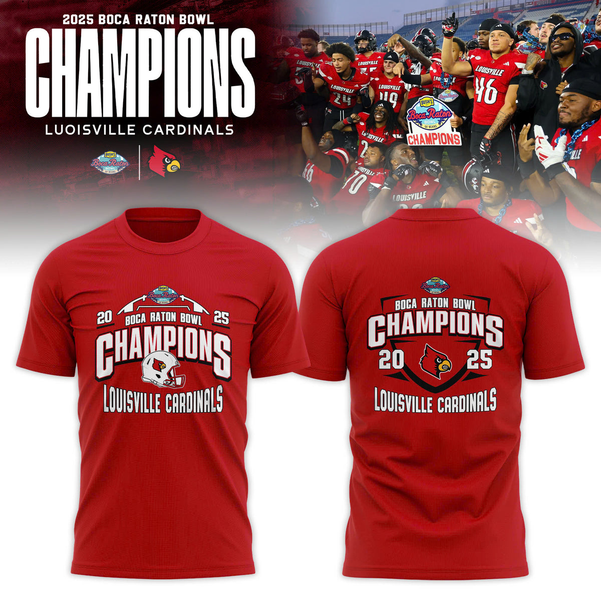 Louisville Cardinals 2025 Boca Raton Bowl Champions T-shirt