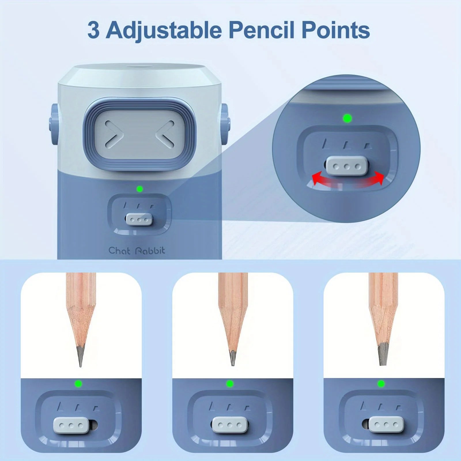 Portable Automatic Pencil Sharpener, Compatible With 6.5-8mm Pencils, Auto-Feed Design, Adjustable Point Settings, Rechargeable
