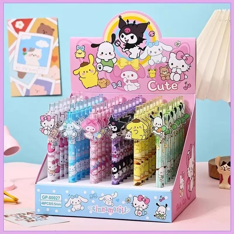 48pcs Gel Pen Kitty Cat Kuromi Cinnamoroll Pochacco Student Write Press Patch Pens 0.5mm Writing School Stationery Wholesale