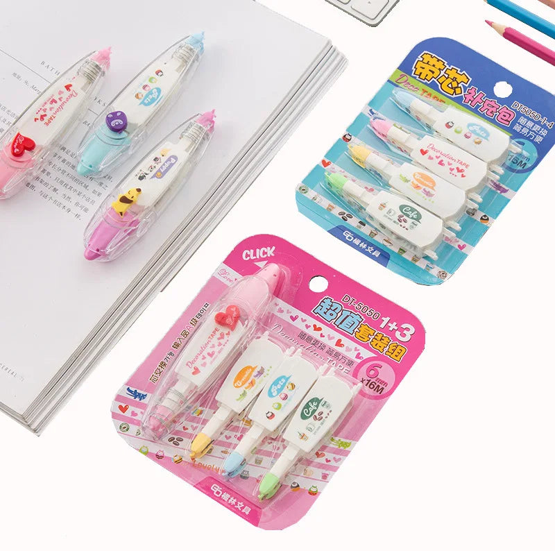 4pcs Correction Tape Refill Set Lovely Decoration Click Corrective Tape Stationery Correcting School Supplies Kawaii Accessories