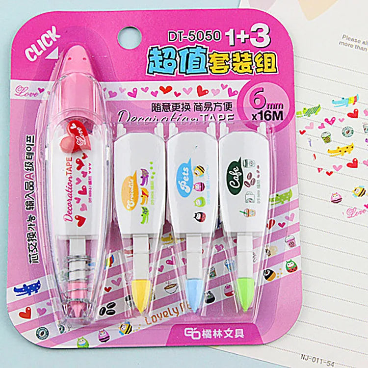 4pcs Correction Tape Refill Set Lovely Decoration Click Corrective Tape Stationery Correcting School Supplies Kawaii Accessories