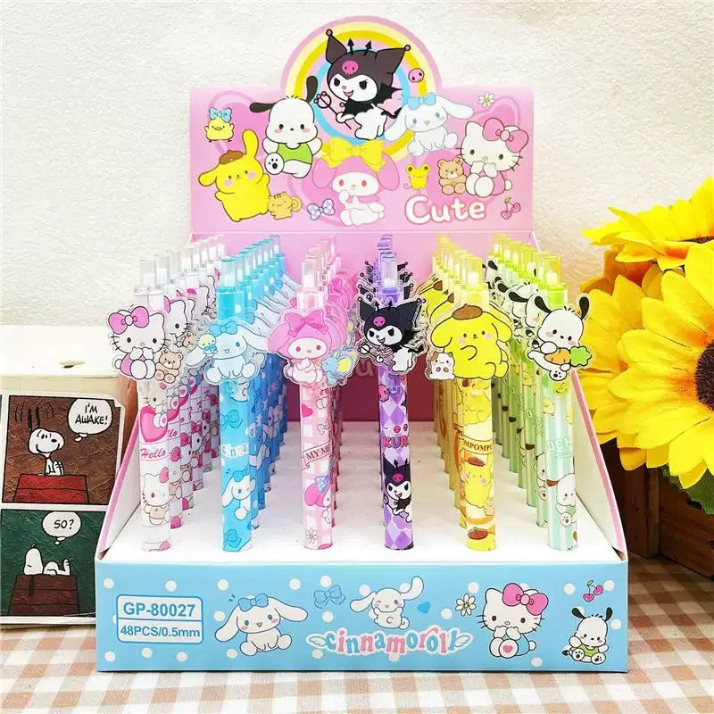 48pcs Gel Pen Kitty Cat Kuromi Cinnamoroll Pochacco Student Write Press Patch Pens 0.5mm Writing School Stationery Wholesale
