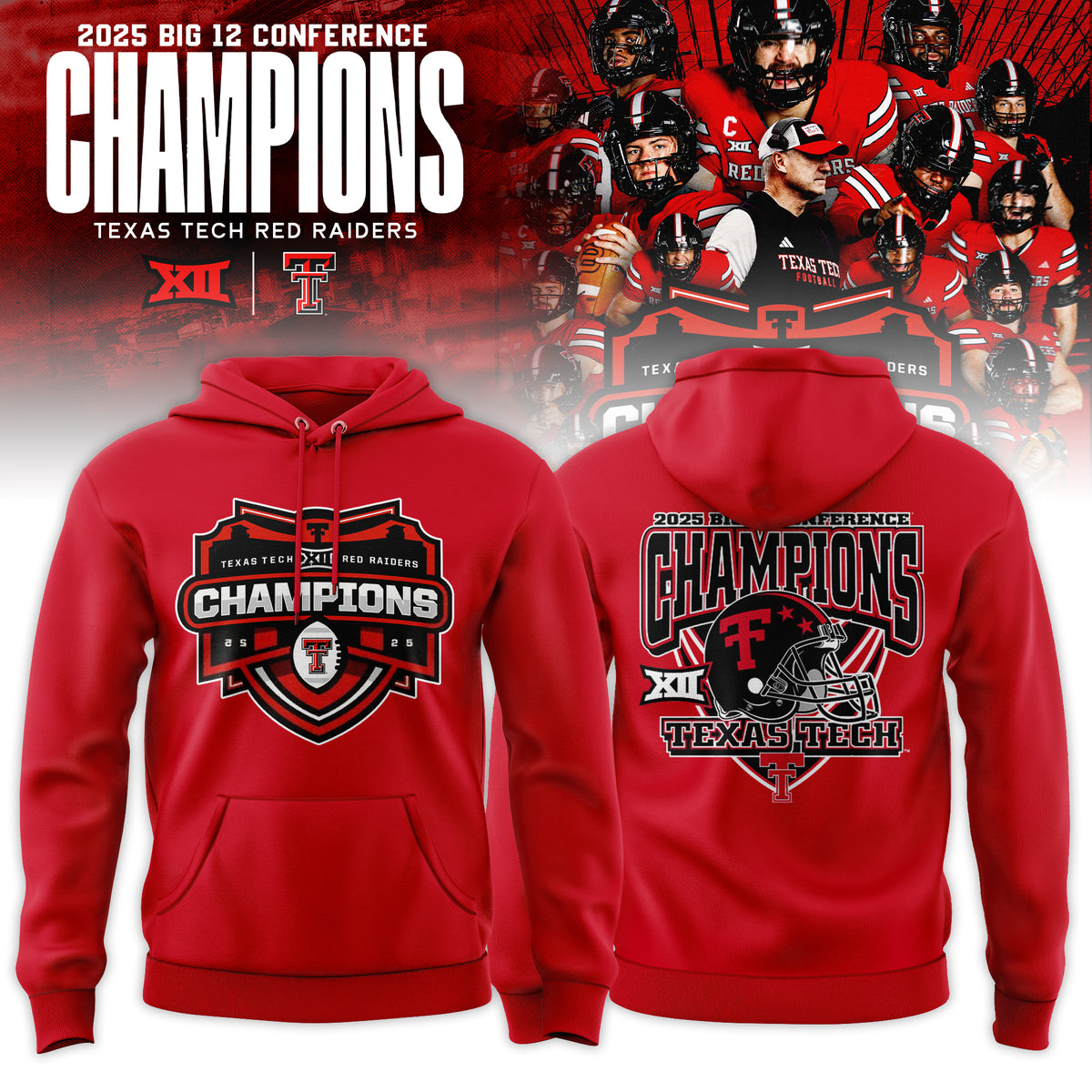 Texas Tech Red Raiders 2025 Big 12 Football Champions Locker Room Hoodie