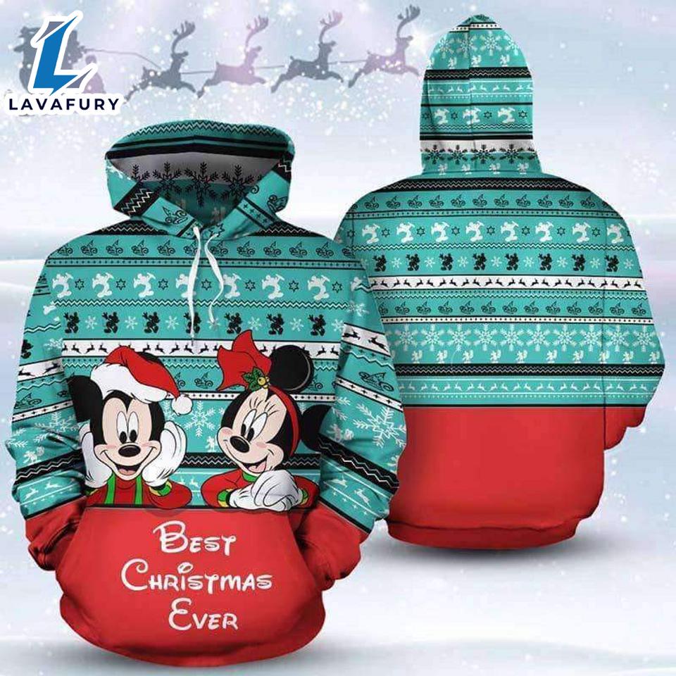 Christmas Ever Mickey And Minnie Mouse Ugly Pattern Hoodie 3D Printed - Shirts Gift for Mickey Lovers