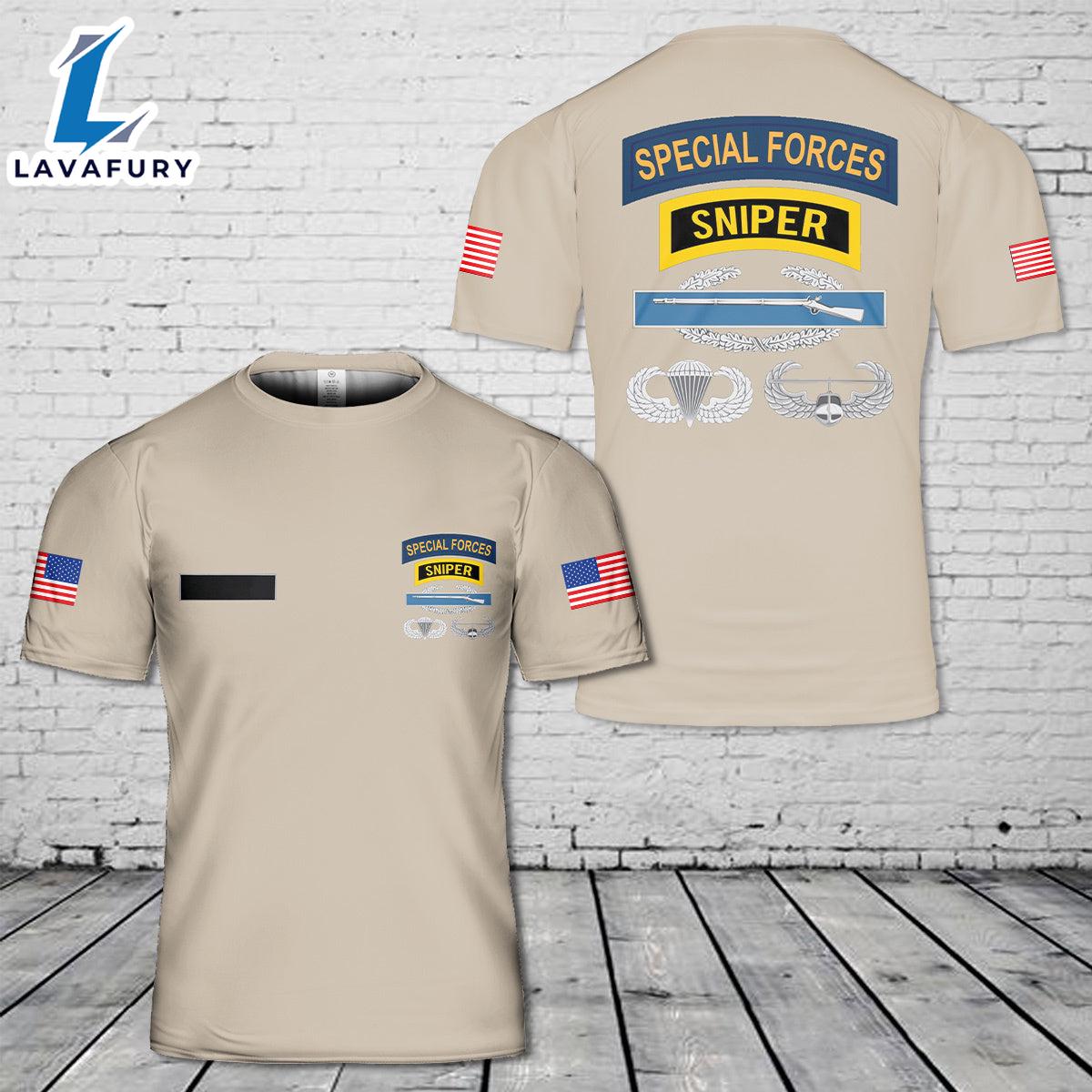 Custom Name SF Sniper CIB Airborne Air Assault T-Shirt 3D 4th Of July Shirt