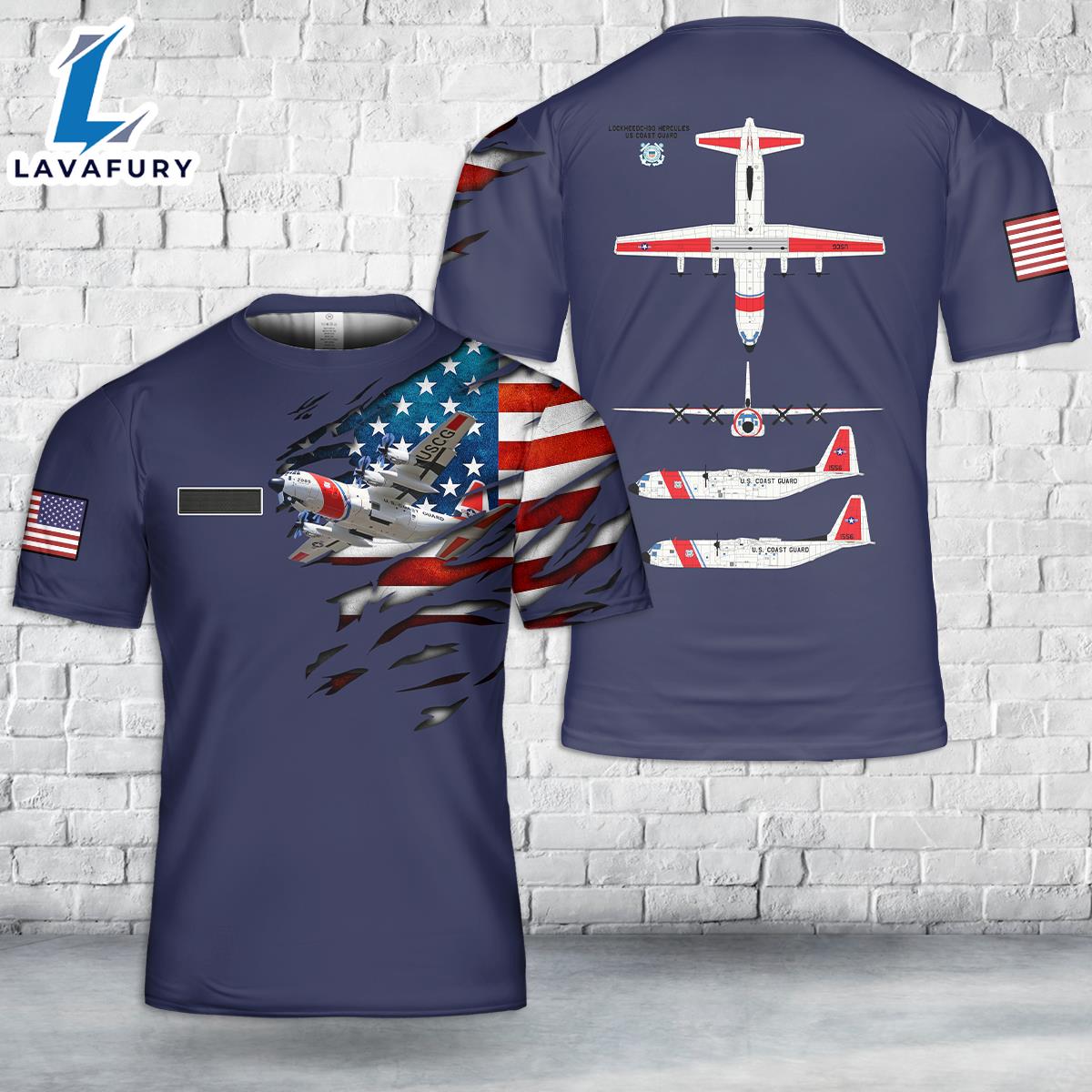 Custom Name US Coast Guard Lockheed C-130 Hercules T-Shirt 3D 4th Of July Shirt