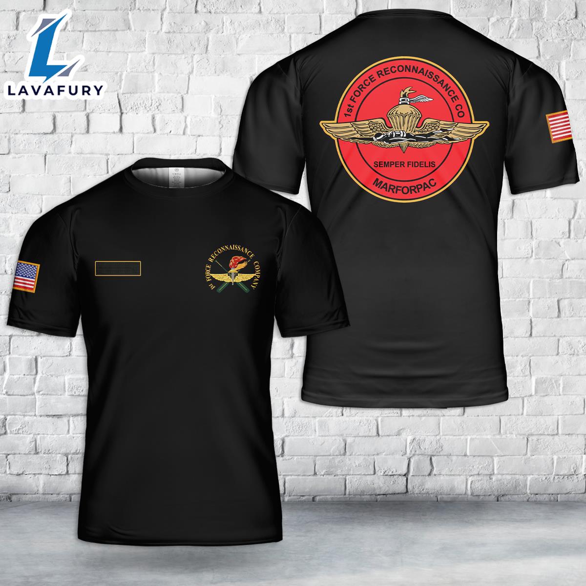 Custom Name US Marine Corps 1st Force Reconnaissance Company T-Shirt 3D 4th Of July Shirt