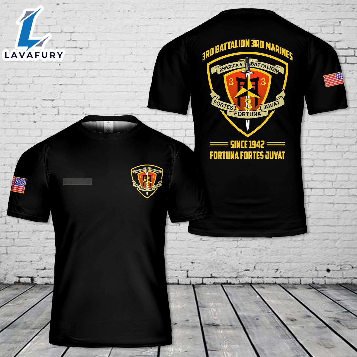Custom Name US Marine Corps 3rd Battalion, 3rd Marines T-Shirt 3D 4th Of July Shirt