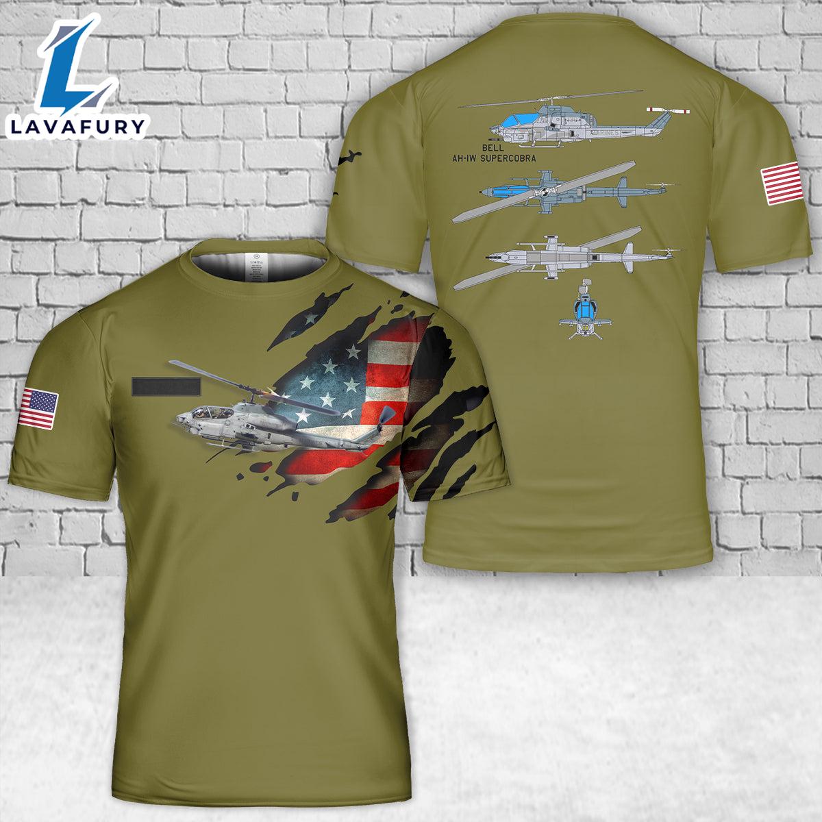 Custom Name US Marine Corps Bell AH-1W SuperCobra T-Shirt 3D 4th Of July Shirt