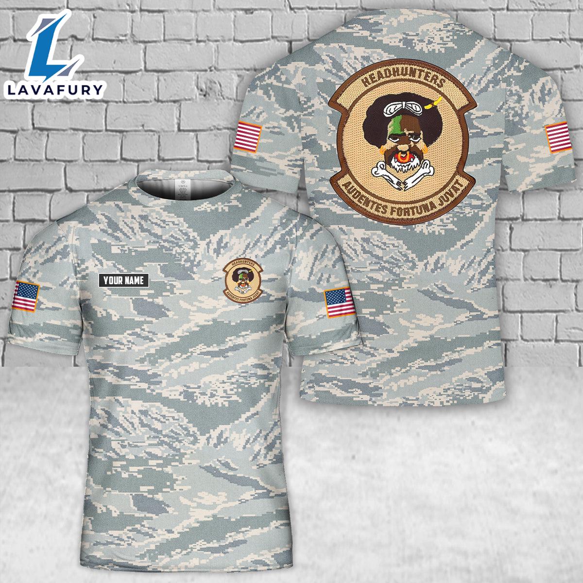 Custom Name USAF 80th Fighter Squadron Headhunters 3D T-Shirt 4th Of July Shirt