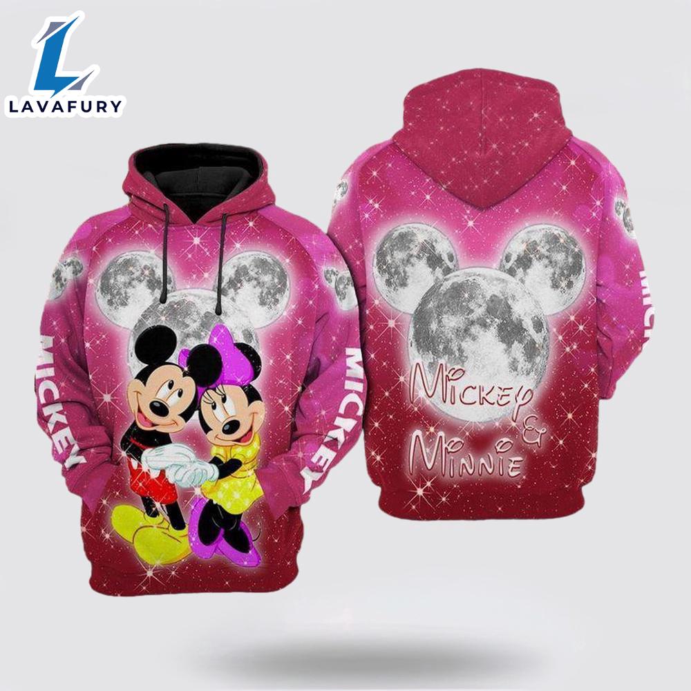 Disney Minnie And Mickey Mouse Love Mickey And Mininie Head Moon Twinkle Pink Hoodie