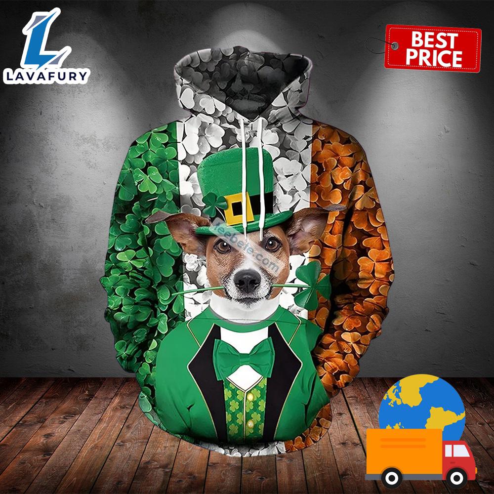Elegant Dog Gentleman St Patricks Green 3D Pattern Hoodie 2025