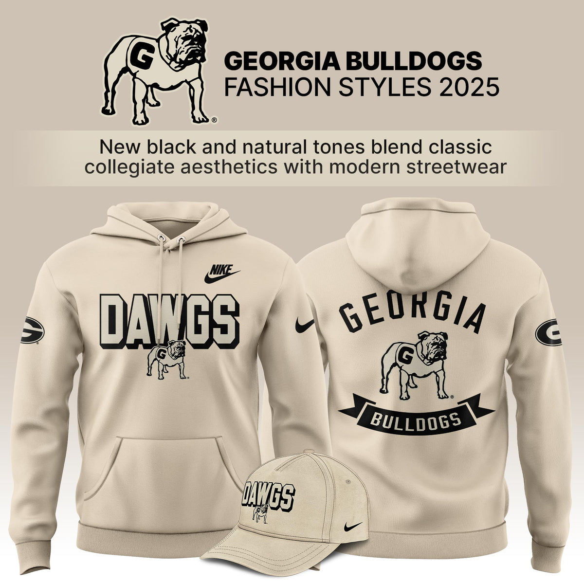 Georgia Bulldogs Bold Fashion 2025 Limited Edition Hoodie - Natural
