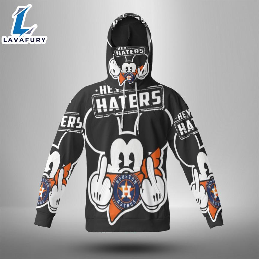 Houston Astros Mickey Hey Haters 3d Hoodie With Mask - Gift for Mickey Fans