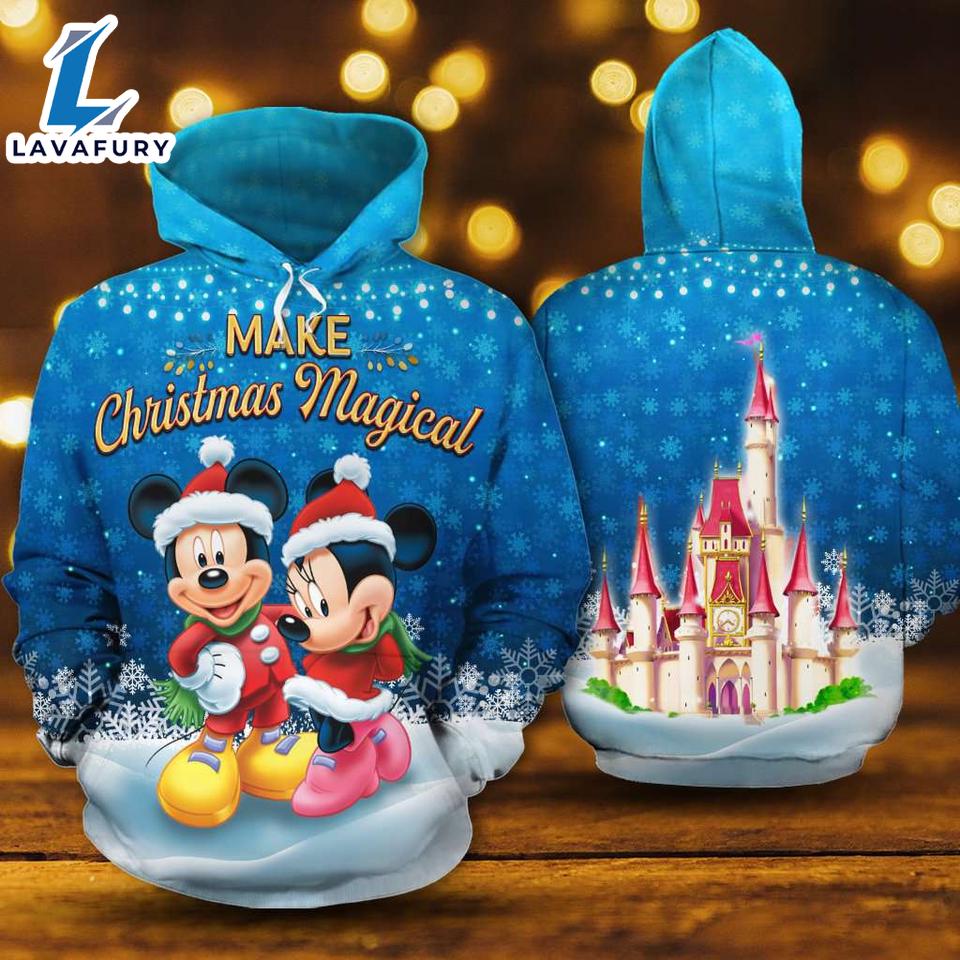 Make Christmas Magical Mickey And Minnie Magic Castle Hoodie 3D Printed - Shirts Gift for Mickey Lovers