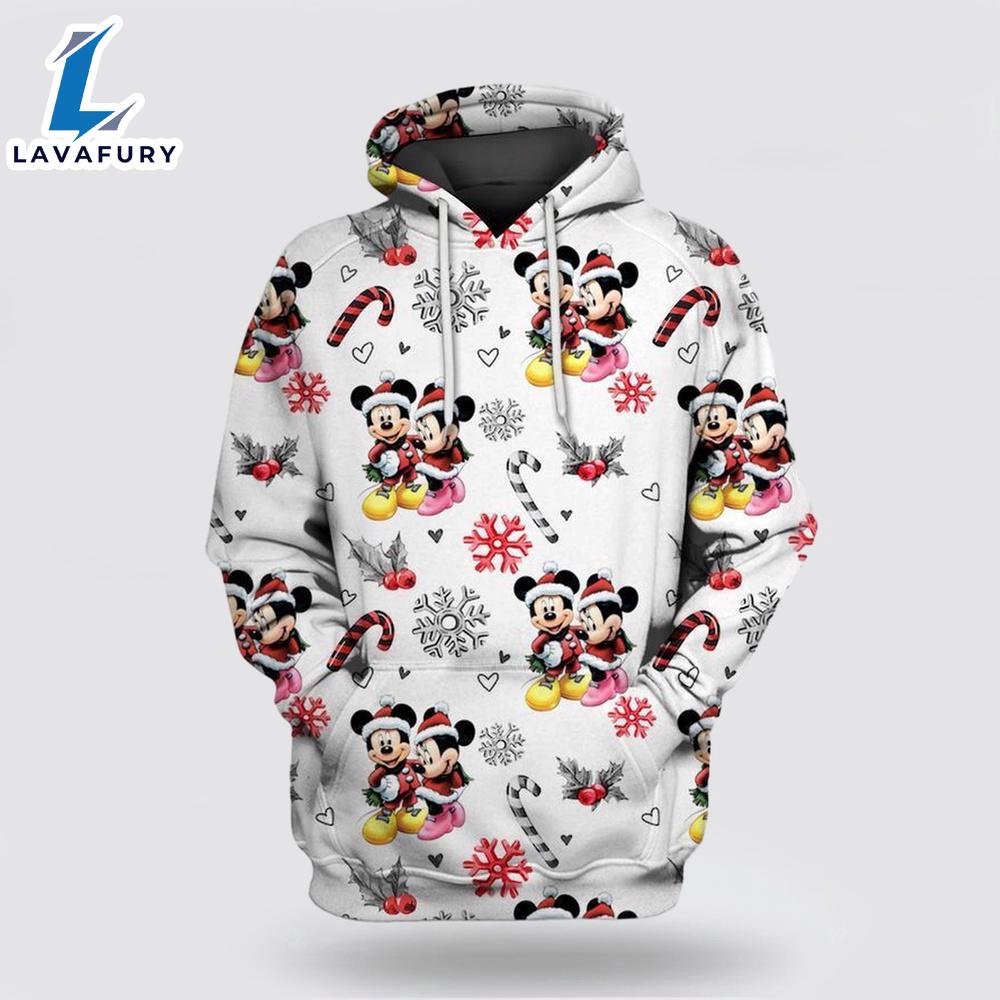 Mickey And Minnie Christmas Over Print 3D Hoodie- Mickey 3D Shirts Gift