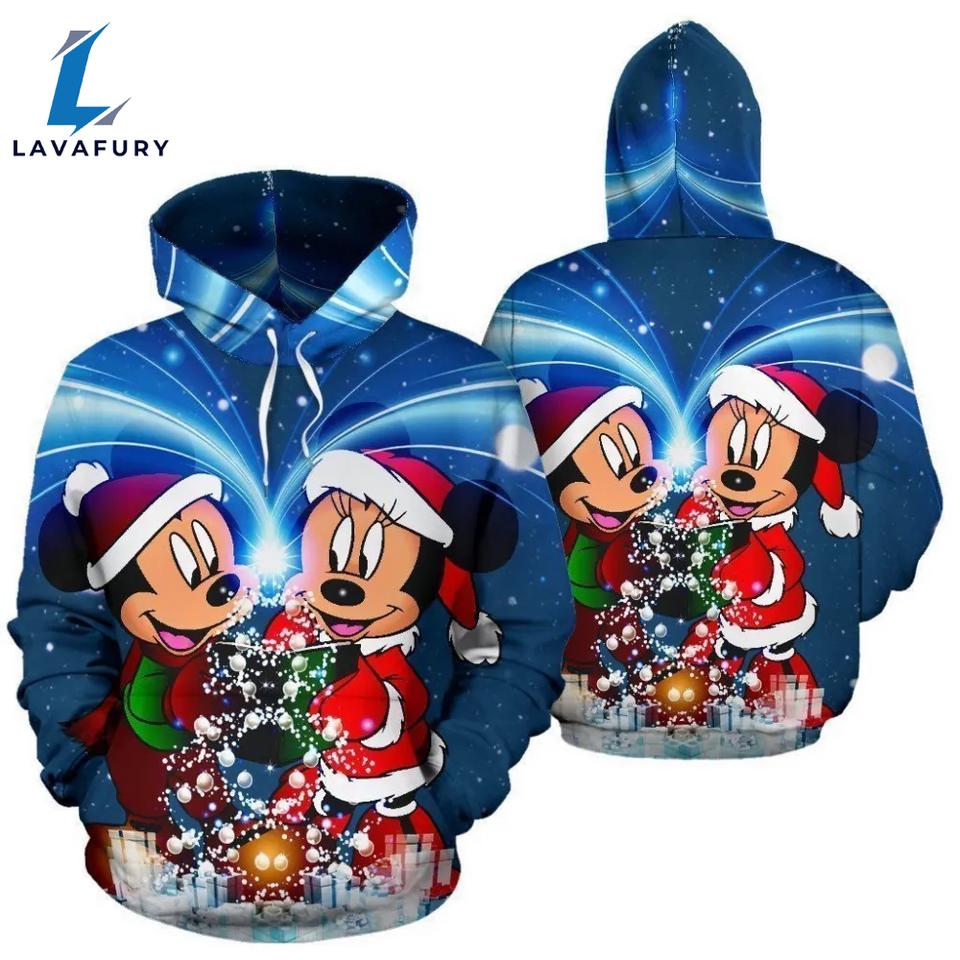 Mickey And Minnie Santa Christmas Tree Magical Christmas Hoodie 3D Printed - Shirts Gift for Mickey Lovers