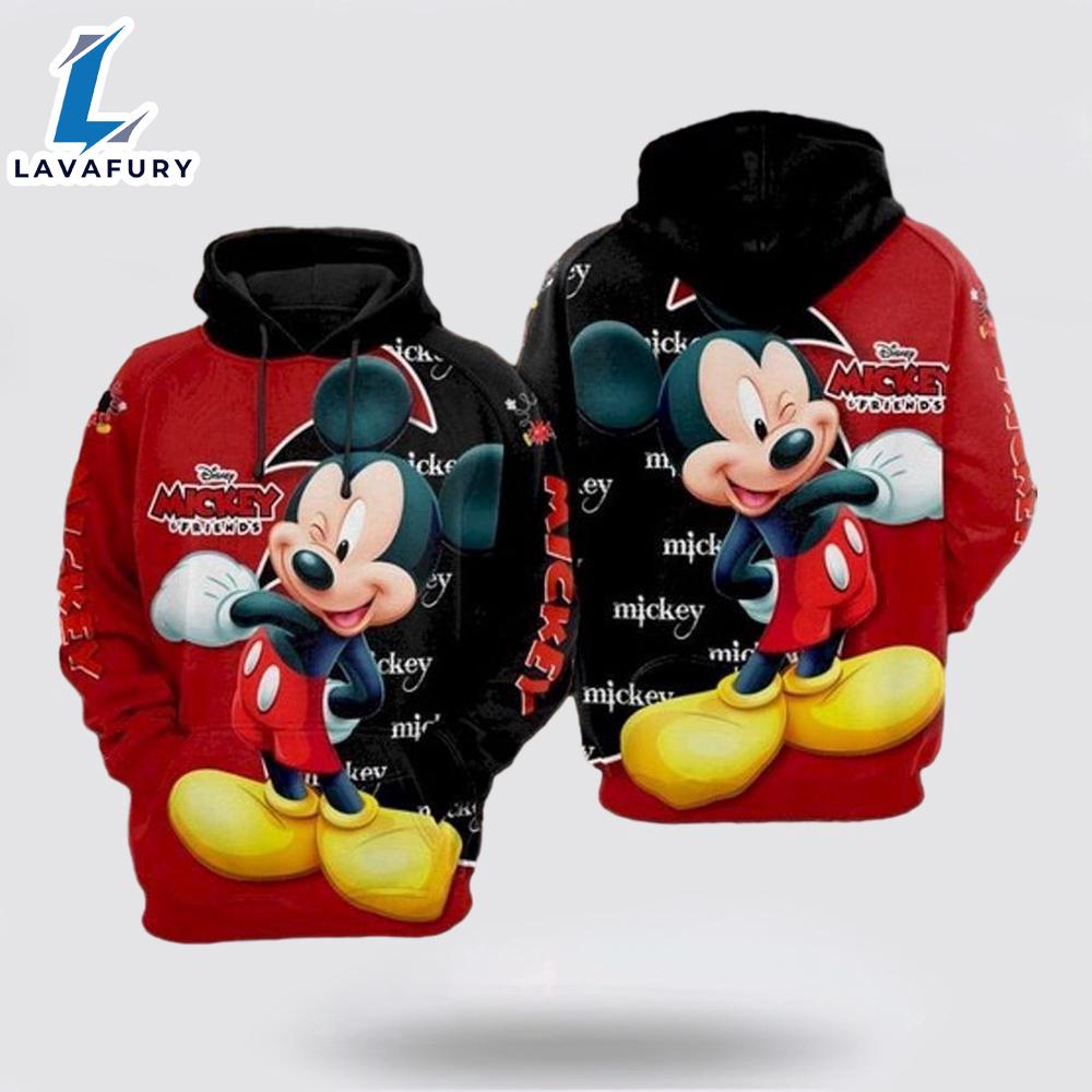 Mickey Mouse Disney Red All Over Printed Custom 3D Hoodie - Mickey 3D Shirts Gift