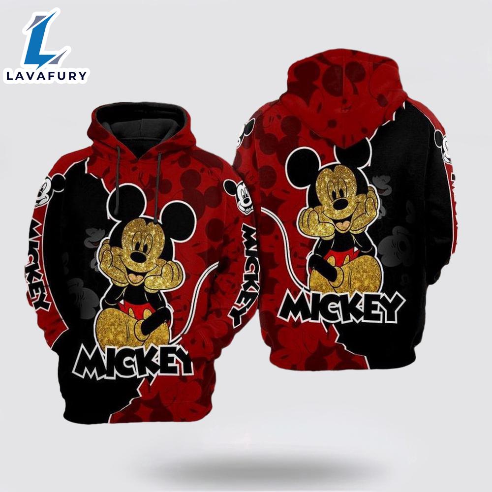 Mickey Mouse Glitter Red And Black Over Print 3D Hoodie - Mickey 3D Shirts Gift