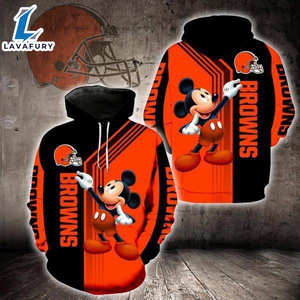 NFL Cleveland Browns Mickey Mouse 3D All Over Print Hoodie