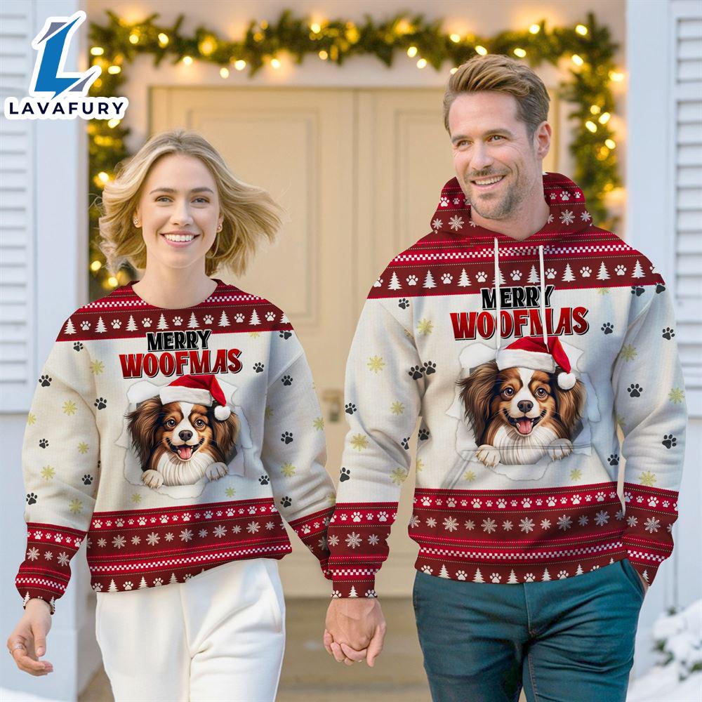 Papillon Dog Merry Woofmas Christmas Sweatshirt & Hoodie Gift Christmas