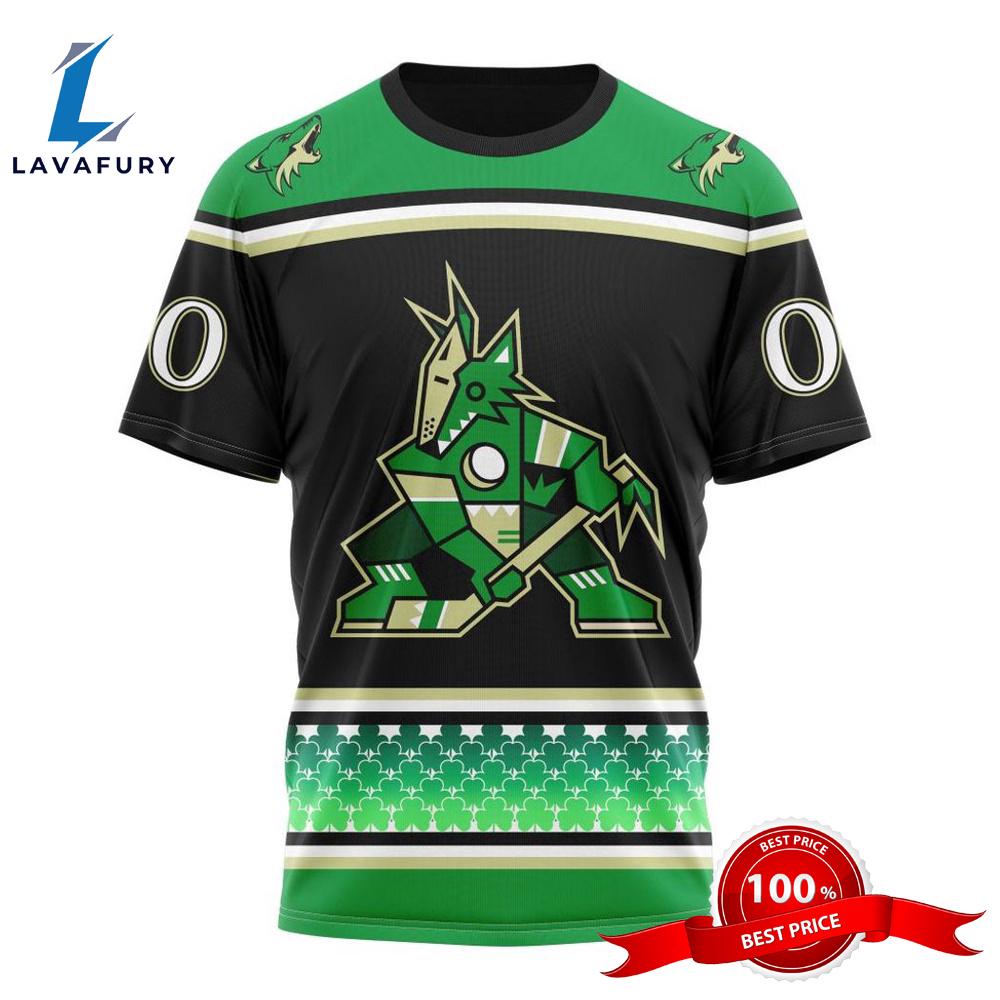 Personalized NHL Arizona Coyotes Specialized Unisex Kits Hockey St Patrick's Day 3D T-Shirts